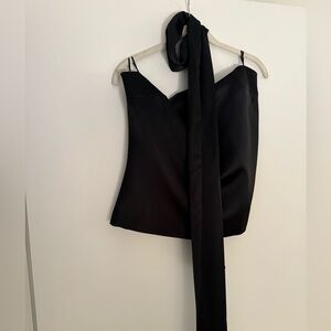 Zara Black Satin Top with Scarf Accent
